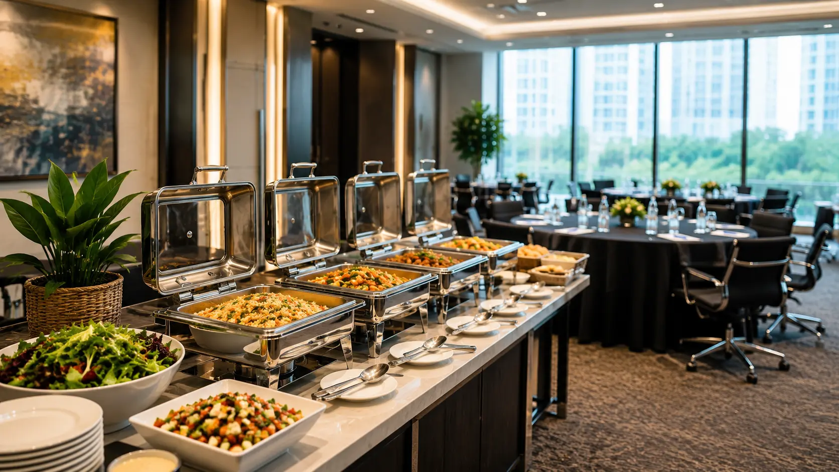 Professional Catering Services for Corporate Events featuring elegant buffet arrangement